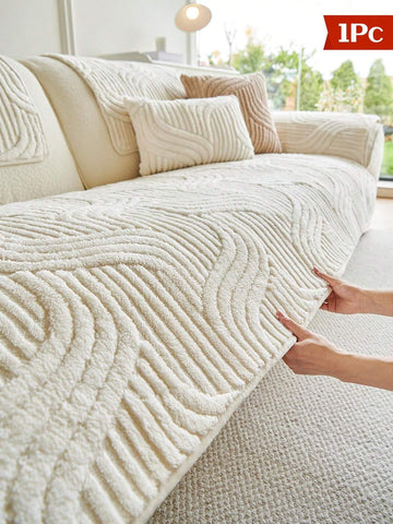 1pc Modern Style Non-Slip Plush Sofa Cover - Pet Friendly, Fits 1/2/3/4 Seater Sofa Combination, All Season, Machine Washable, Quilted Design, 100% Polyester, 280GSM, Suitable For Living Room, Bedroom, Office Decor